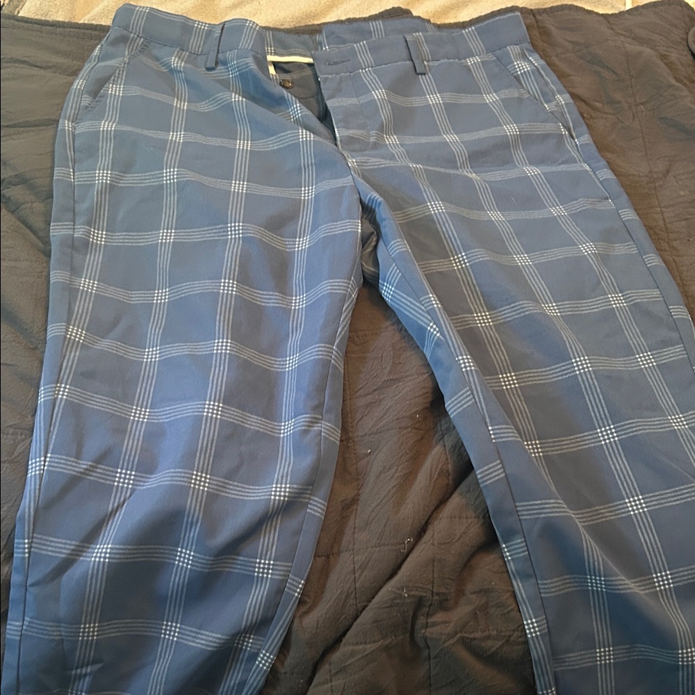 Men's Blue Plaid Pants vintage polyester